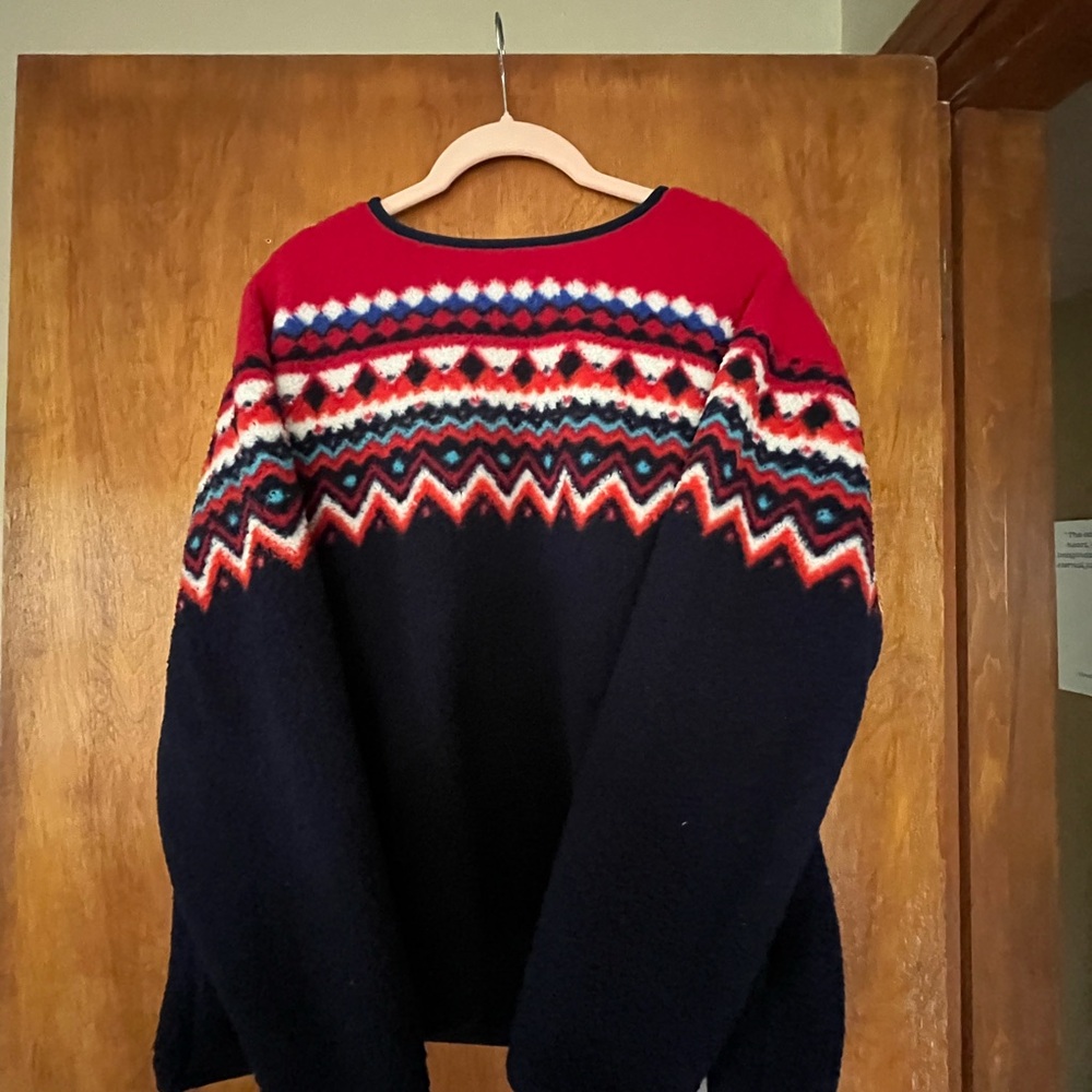 Lands' End women’s Festive Red and Navy Sweater